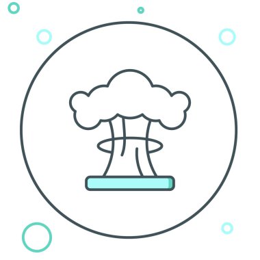 Beyaz arkaplanda Nükleer Patlama Hattı simgesi izole edildi. Atom bombası. Nükleer savaşın sembolü, dünyanın sonu. Renkli taslak konsepti. Vektör