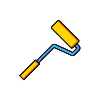Renkli boya fırça simgesi beyaz arkaplanda izole edildi. Düz çizgili, gölgeli. Vektör
