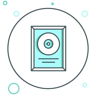 Çerçeve simgesinde CD disk ödülü beyaz arkaplanda izole edildi. Modern tören. En çok satan. Müzik kupası. Renkli taslak konsepti. Vektör