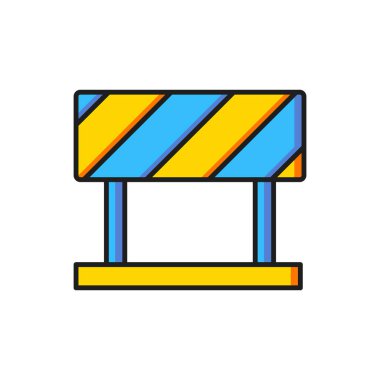 Renk Yolu bariyeri simgesi beyaz arkaplanda izole edildi. İnşaat sürecinde olan yasak bölgenin sembolü. Onarım işe yarıyor. Düz çizgili, gölgeli. Vektör