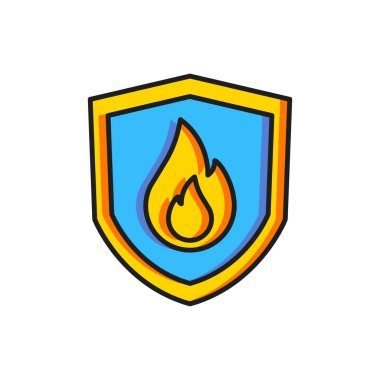 Renk Ateş Koruma Kalkanı simgesi beyaz arkaplanda izole edildi. Sigorta konsepti. Güvenlik, güvenlik, koruma, konsept koruma. Düz çizgili, gölgeli. Vektör