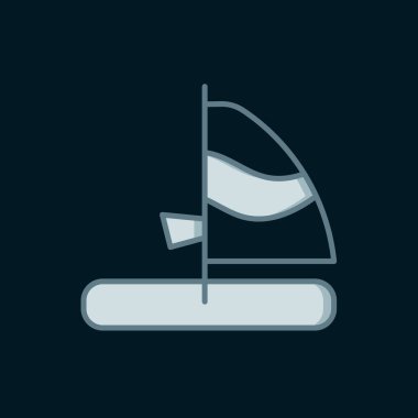 Çizgi Windsurfing simgesi siyah arkaplanda izole edildi. Düz çizgili, gölgeli. Vektör
