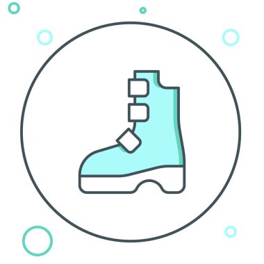 Beyaz arka planda izole edilmiş Antik Viking çizme simgesi. Eski zamanların geleneksel kıyafetleri ve aksesuarları. Renkli taslak konsepti. Vektör