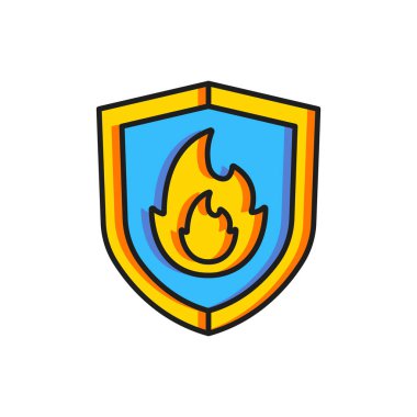 Renk Ateş Koruma Kalkanı simgesi beyaz arkaplanda izole edildi. Sigorta konsepti. Güvenlik, güvenlik, koruma, konsept koruma. Düz çizgili, gölgeli. Vektör