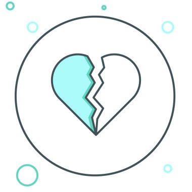 Kırık kalp ya da boşanma simgesi beyaz arka planda izole edilmiş. Aşk sembolü. Sevgililer günün kutlu olsun. Renkli taslak konsepti. Vektör