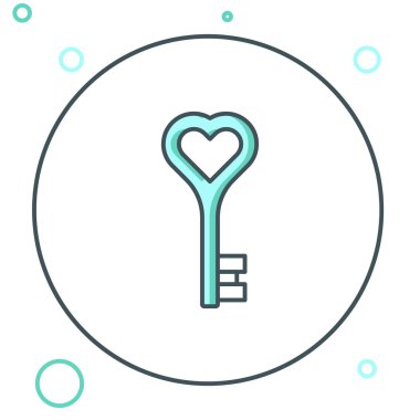 Kalp şeklindeki çizgi anahtarı beyaz arkaplanda izole edildi. Sevgililer günün kutlu olsun. Renkli taslak konsepti. Vektör