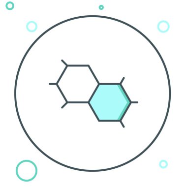 Çizgi Kimyasal Formül simgesi beyaz arkaplanda izole edildi. Yenilikçi tıp, sağlık, araştırma ve bilim için soyut altıgen. Renkli taslak konsepti. Vektör