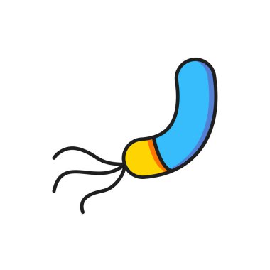 Beyaz arkaplanda izole edilmiş renk bakteri simgesi. Bakteriler ve mikroorganizmalar, sebep olan mikroorganizma hastalıkları, hücre kanseri, mikrop, virüs, mantar. Düz çizgili, gölgeli. Vektör