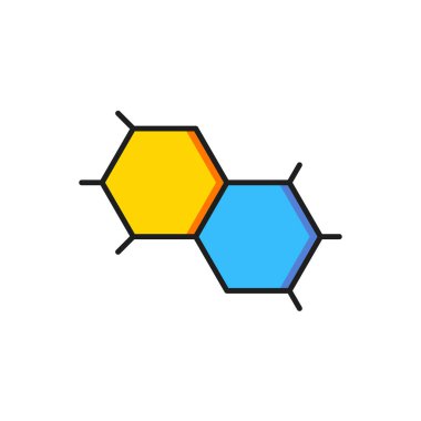 Renkli Kimyasal Formül simgesi beyaz arkaplanda izole edildi. Yenilikçi tıp, sağlık, araştırma ve bilim için soyut altıgen. Düz çizgili, gölgeli. Vektör