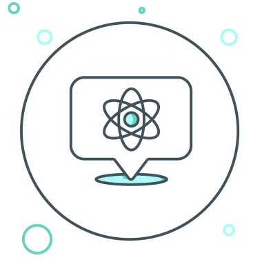 Satır Atom simgesi beyaz arkaplanda izole edildi. Bilimin, eğitimin, nükleer fiziğin, bilimsel araştırmaların sembolü. Renkli taslak konsepti. Vektör