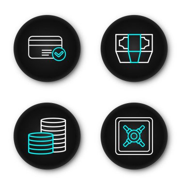 Hat güvenli, madeni para, yığın kağıt para ve kredi kartı simgesi. Vektör