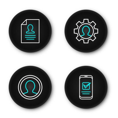 Smartphone satırını ayarla, hesap ekranı oluştur, teçhizatlı insan ve Devam simgesi oluştur. Vektör