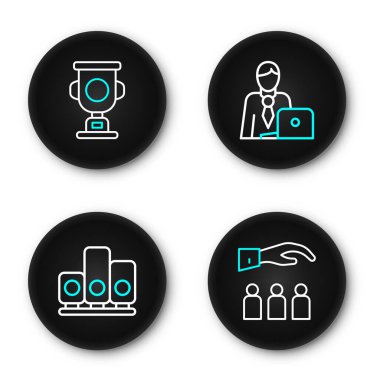 Patronu, çalışanı, rütbeli yıldızı, iş adamı ve ödül kupa ikonu ile belirle. Vektör