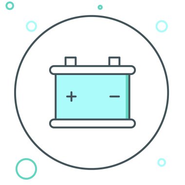 Çizgi Araba bataryası simgesi beyaz arka planda izole edildi. Akümülatör bataryası enerji ve elektrik akümülatörü bataryası. Renkli taslak konsepti. Vektör