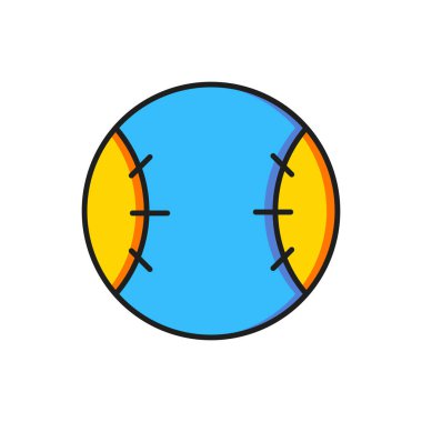 Beyaz arkaplanda izole edilmiş renkli beyzbol topu simgesi. Düz çizgili, gölgeli. Vektör