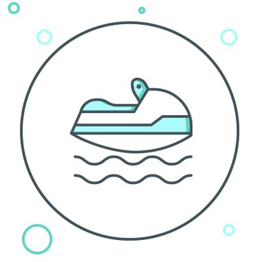 Jet kayak simgesi beyaz arkaplanda izole edildi. Su motoru. Olağanüstü bir spor. Renkli taslak konsepti. Vektör