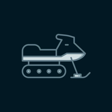 Kar Modülü simgesi siyah arkaplanda izole edildi. Kar arabası işareti. Olağanüstü bir spor. Düz çizgili, gölgeli. Vektör