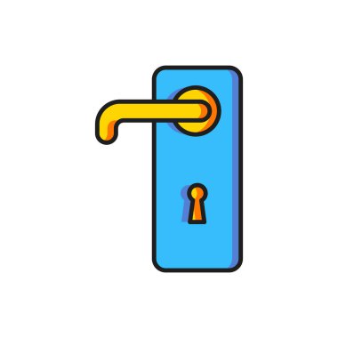 Beyaz arkaplanda izole edilmiş renkli kapı kolu simgesi. Kapı kilidi işareti. Düz çizgili, gölgeli. Vektör