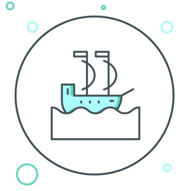 Yelkenli ya da yelkenli ikonu beyaz arka planda izole edildi. Yelkenli deniz seyahati. Renkli taslak konsepti. Vektör