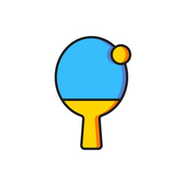 Masa tenisi ikonunu çalmak için renk raketi beyaz arkaplanda izole edildi. Düz çizgili, gölgeli. Vektör