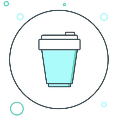 Beyaz arkaplanda çizgi fitness sallama simgesi izole edildi. Su ve protein kokteylleri için kapaklı spor karıştırıcı şişesi. Renkli taslak konsepti. Vektör