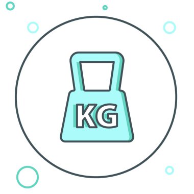 Beyaz arkaplanda çizgi ağırlığı simgesi izole edildi. Kilogram ağırlık kaldırmak ve ölçmek için ağırlık bloğu. Kütle sembolü. Renkli taslak konsepti. Vektör