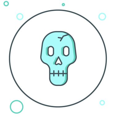 Kafatası çizgi simgesi beyaz arkaplanda izole edildi. Mutlu Cadılar Bayramı Partisi. Renkli taslak konsepti. Vektör