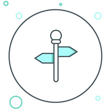 Line Road trafik tabelası. Beyaz arkaplanda sinyal simgesi izole edildi. İşaretçi sembolü. Sokak bilgi tabelası. Yön tabelası. Renkli taslak konsepti. Vektör