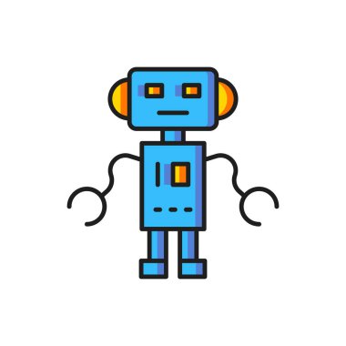 Renkli Robot oyuncak simgesi beyaz arkaplanda izole edildi. Düz çizgili, gölgeli. Vektör