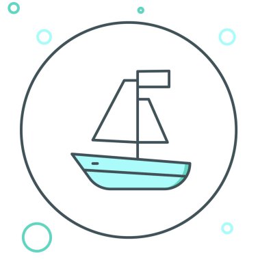 Çizgi oyuncağı tekne simgesi beyaz arkaplanda izole edildi. Renkli taslak konsepti. Vektör