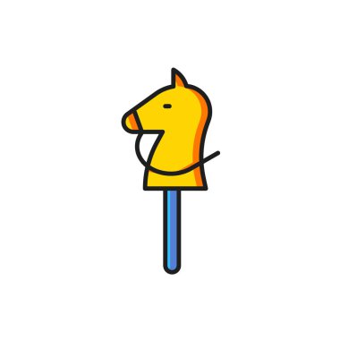 Beyaz arkaplanda izole edilmiş renkli oyuncak at simgesi. Düz çizgili, gölgeli. Vektör