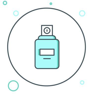 Beyaz arkaplanda çizgi parfüm ikonu izole edildi. Renkli taslak konsepti. Vektör