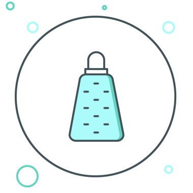 Çizgi Grater simgesi beyaz arkaplanda izole edildi. Mutfak sembolü. Mutfak aletleri. Çatal bıçak seti. Renkli taslak konsepti. Vektör