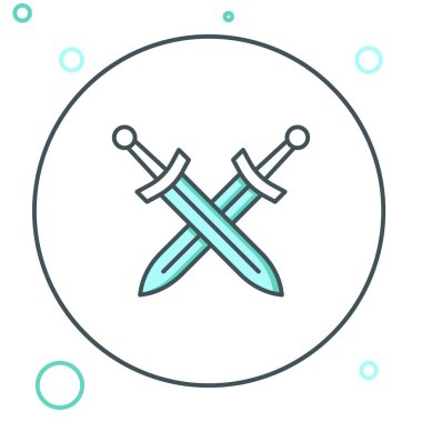 Ortaçağ kılıç simgesini beyaz arka planda izole ettim. Ortaçağ silahı. Renkli taslak konsepti. Vektör