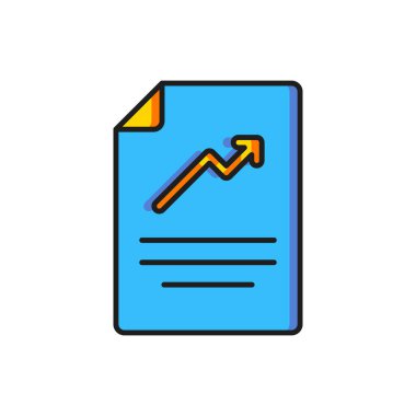 Beyaz arkaplanda izole edilmiş grafik grafik simgesine sahip renk belgesi. Metin dosya simgesini rapor et. Muhasebe tabelası. Denetim, analiz, planlama. Düz çizgili, gölgeli. Vektör