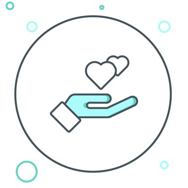 Çizgi Kalbi 'nin el simgesi beyaz arkaplanda izole edildi. El çabukluğu aşk sembolü. Sevgililer Günü sembolü. Renkli taslak konsepti. Vektör