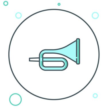 Çizgi müzik aleti trompet ikonu beyaz arka planda izole edildi. Renkli taslak konsepti. Vektör