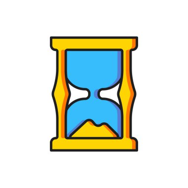 Beyaz arkaplanda izole edilmiş kum ikonu akan eski kum saati rengi. Kum saati işareti. İş ve zaman yönetimi kavramı. Düz çizgili, gölgeli. Vektör