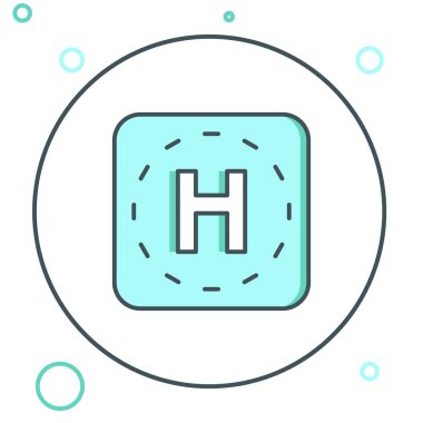 Helicopter iniş pisti simgesi beyaz arkaplanda izole edildi. Helikopter pisti, alan, platform, H harfi. Renkli taslak konsepti. Vektör