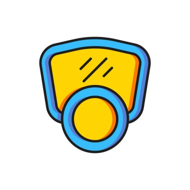 Beyaz arkaplanda izole edilmiş renk gazı maskesi simgesi. Solunum cihazı işareti. Düz çizgili, gölgeli. Vektör