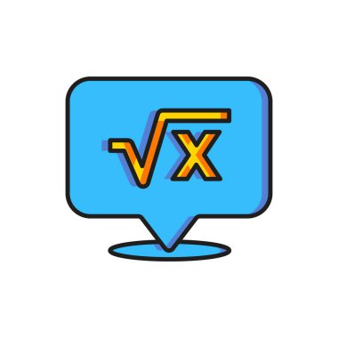 Beyaz arkaplanda izole edilmiş x kabartma simgesinin renk kare kökü. Matematiksel ifade. Düz çizgili, gölgeli. Vektör