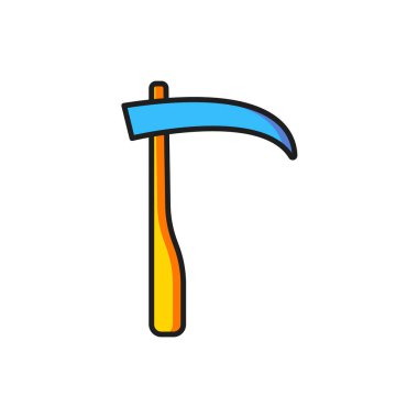 Beyaz arkaplanda izole edilmiş renkli Scythe simgesi. Mutlu Cadılar Bayramı Partisi. Düz çizgili, gölgeli. Vektör