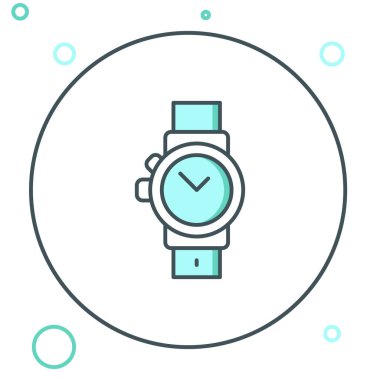 Çizgi bilek izleme simgesi beyaz arkaplanda izole edildi. Kol saati simgesi. Renkli taslak konsepti. Vektör