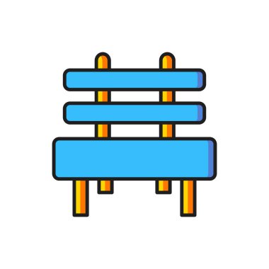 Beyaz arkaplanda izole edilmiş renkli Bench simgesi. Düz çizgili, gölgeli. Vektör