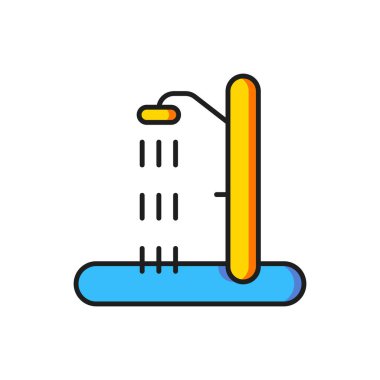 Renkli plaj duş ikonu beyaz arkaplanda izole edilmiş. Düz çizgili, gölgeli. Vektör