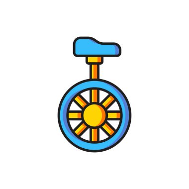 Renkli tek tekerlekli bisiklet ya da beyaz arkaplanda izole edilmiş bir bisiklet ikonu. Tekerlekli bisiklet. Düz çizgili, gölgeli. Vektör