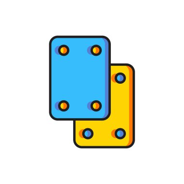 Beyaz arkaplanda izole edilmiş renkli dizlik simgesi. Olağanüstü bir spor. Kaykay, bisiklet, paten kayma koruyucu giysi. Düz çizgili, gölgeli. Vektör