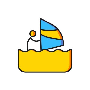 Beyaz arkaplanda renk sörfü simgesi izole edildi. Düz çizgili, gölgeli. Vektör