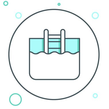 Beyaz arka planda izole edilmiş merdiven ikonu olan bir yüzme havuzu. Renkli taslak konsepti. Vektör