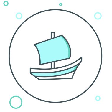 Mısır çizgi gemi simgesi beyaz arka planda izole edildi. Mısır papirüs teknesi. Renkli taslak konsepti. Vektör